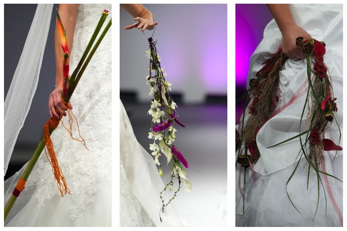 3 bouquets de mariée originaux, bouquet en bracelet et bouquets sac à main.
