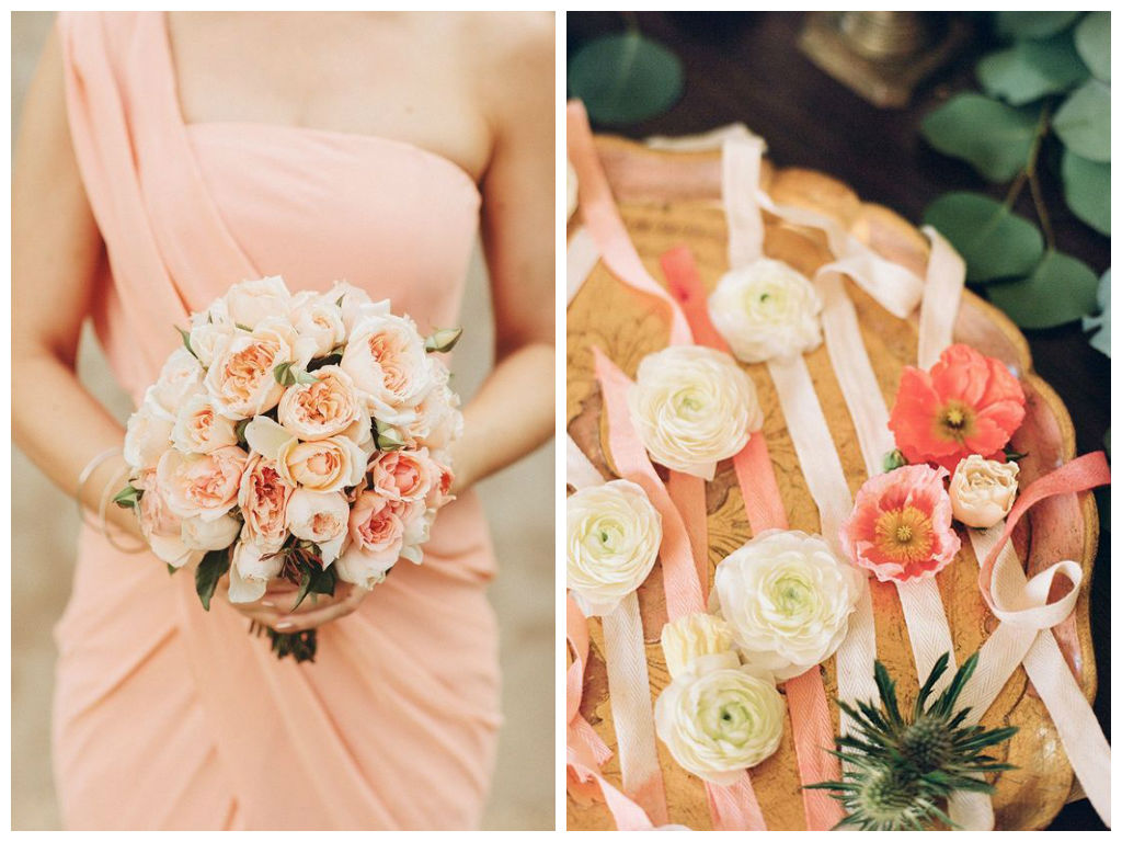 demoiselle d'honneur rose corail et bouquet