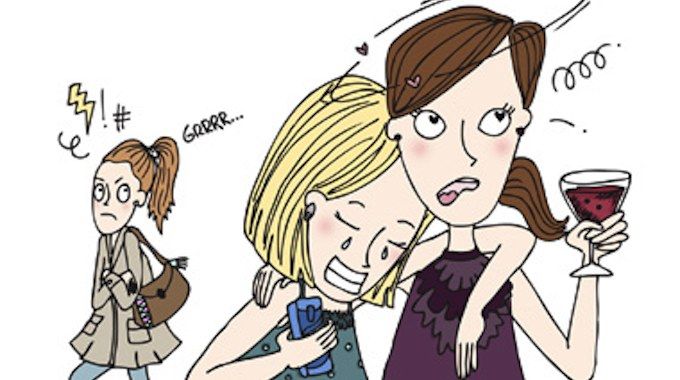… Aïe, aïe, aïe… je suis pompette. Heureuse, mais pom-pette. Pourtant, ça a bien failli tourner au psychodrame (comment ça s’écrit, ce truc-là ?) avec les filles ! Déjà, quand je suis arrivée, Clémentine était en larmes au milieu des autres...