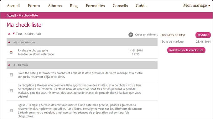 Découvrez comment planifier votre mariage en ligne grâce à la fonctionnalité Ma Check-Liste de mariage.ch!