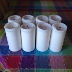 8 bougies blocs blanches 29 cm à CHF 55.- le lot ou CHF 7.50 la pièce.
